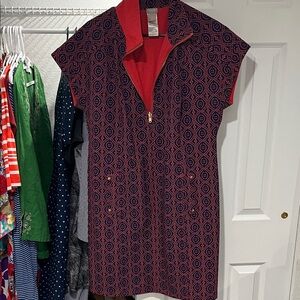 Chic coral and navy Geometric Dress with Gold Zipper